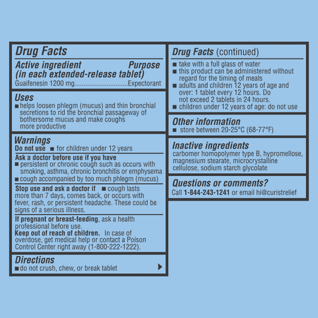 Curist Guaifenesin 1200 mg 84 Ct Mucus Relief Extended Release Expectorant for Chest Congestion