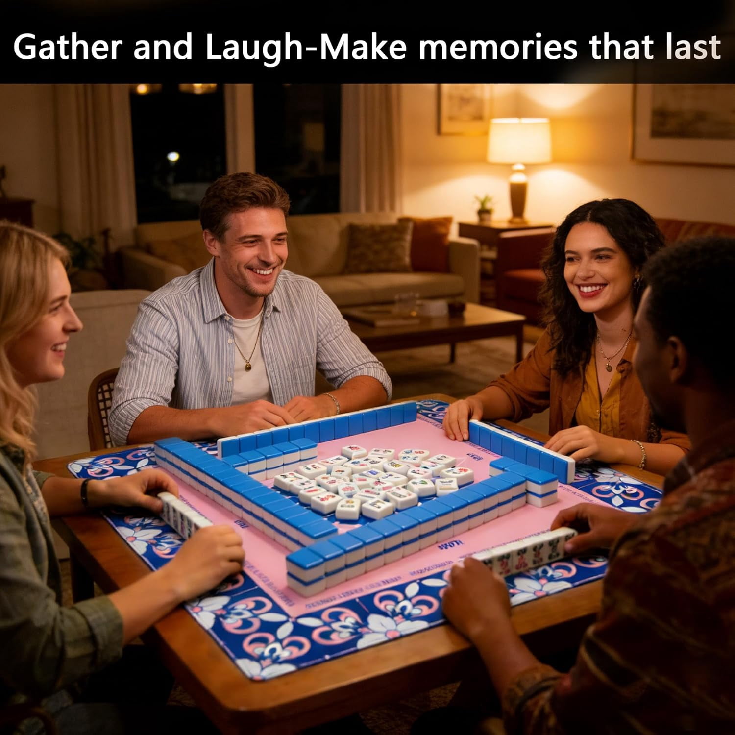 Mahjong Mat for Table, 31.5''''x31.5'''' Non-Slip & Noise Reduction Mahjong Mat with Rules,Mah Jongg Gift with Carrying Bag for Poker,Board Games,Dominoes,Cards & Tile Games (Pink)