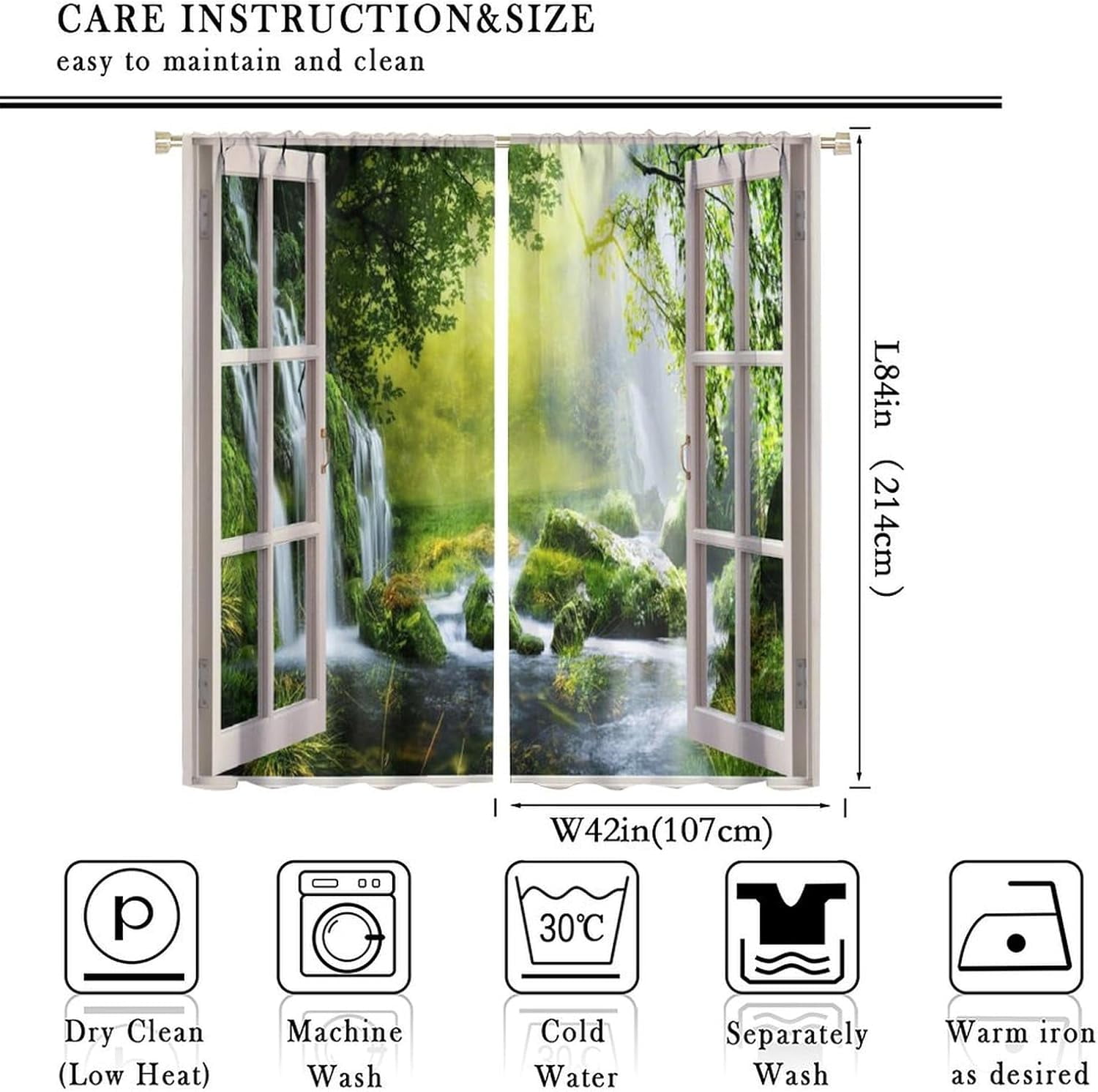 Forest Tree Blackout Curtains,Nature Waterfall Tree Landscape Scenery Theme Print Window Drapes Decor for Bedroom Living Room 84x84in