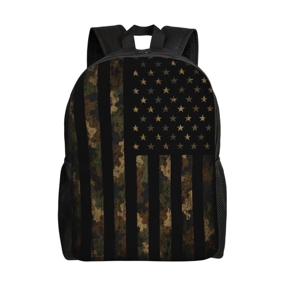 Patriotic Camo Flag Backpack Full Front Print Travel Laptop Bag for Men and Women