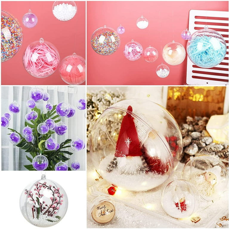 24 Pcs Clear Fillable Ornaments,Transparent Plastic Craft Ornament  Balls,DIY Bath Bomb Mold for Christmas,Wedding,Party,Home Decor(70mm) 