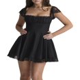 thumbnail image 1 of Femmes Volant Mini Robe Fée Vintage Bodycon Carré Cou Swing Mignon Courte Robe Dentelle Patchwork Y2k Robes Blanches, 1 of 7