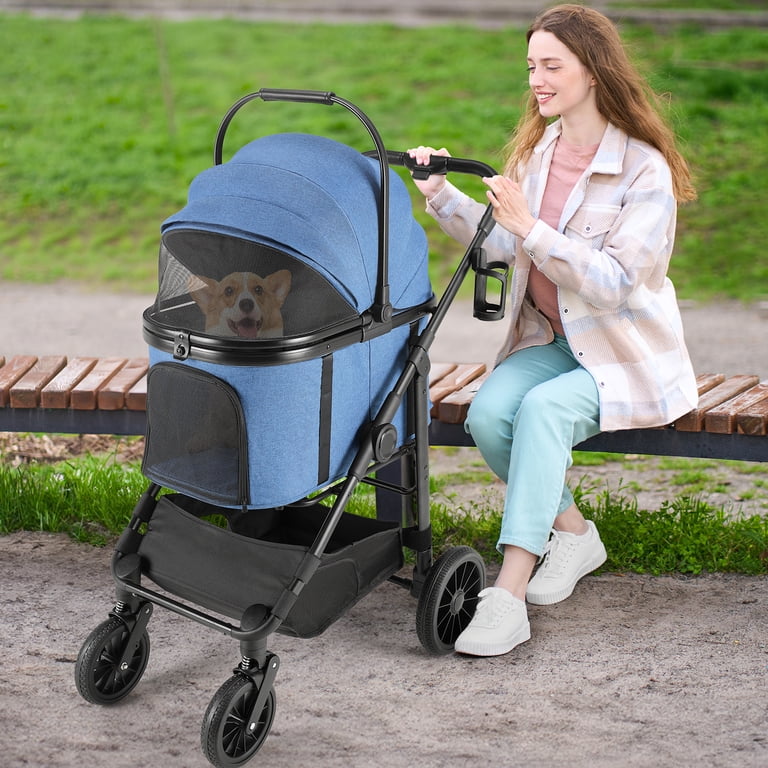 TLGREEN 4-Wheel Pet Stroller 3-in-1 Convertible Design, Blue photo 6