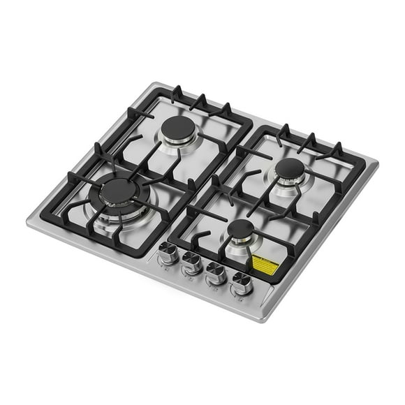 KFFKFF 24 inch Gas Cooktop 4 Burners Gas Stove Top, Max 27000BTU Built-in Stainless Steel Stove Top LPG/NG Convertible Dual Fuel Cooktop Stoves