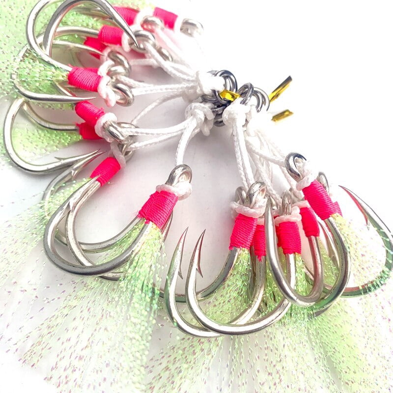10Pairs 2/0-9/0 Twin Assist Barbed Hook Metal Jig Slow Jigging Fishing Hooks