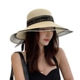 thumbnail image 2 of Dujiujun Women Straw Hat See-through Bow-knot Decor Mesh Patchwork Bandage Large Brim Anti-UV Sun Protection Elegant Summer Vacation Lady Summer Hat Headwear, 2 of 8