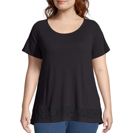 Women's Plus Size Raglan Tee with Lace Panel Top