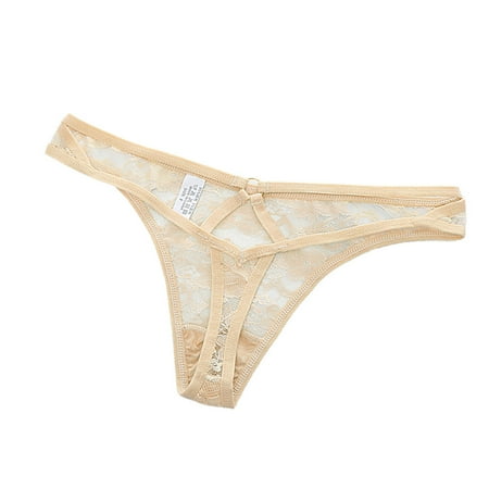 BYHONG Women s Lace Lingerie Knickers Thongs Panties Underwear Briefs Womens Underwear Beige One Size