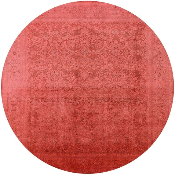 Ahgly Company Indoor Round Mid-Century Modern Red Oriental Area Rugs, 7' Round