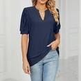 thumbnail image 4 of Womens Shirts Blouse Women's Fashion V-neck Solid Colour T-shirt Hollow Bubble Sleeve Loose Top, 4 of 6