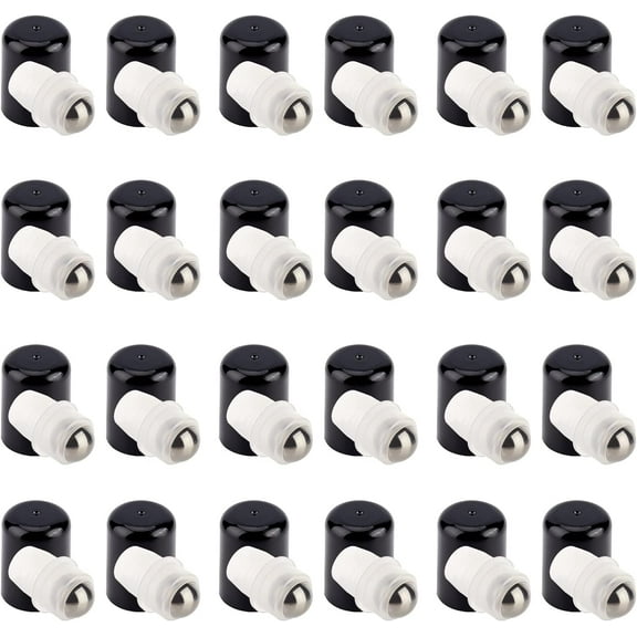 24sets Essential Oil Roller Inserts Kit Stainless Steel Roller Balls and Black Bottle Cap for 5/15ml Essential Oils Cosmetics Bottle 9mm inner diameter Plastic