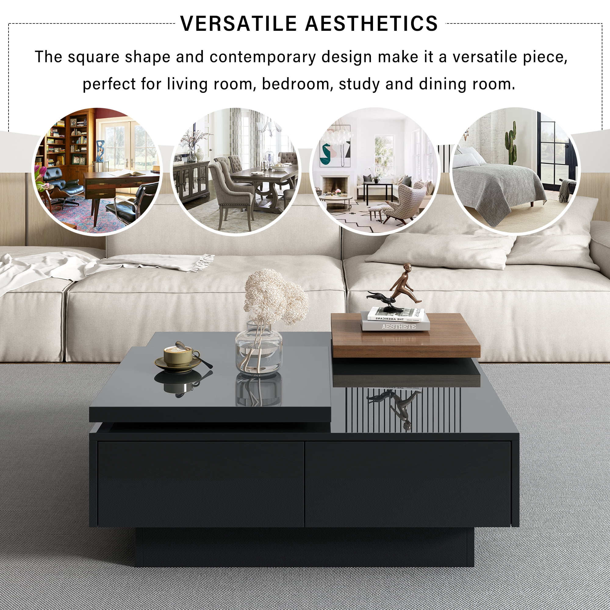 Euroco Modern Coffee Table with Movable Square Blocks – Minimalist Wood Accent Table for Living Room, Stylish Centerpiece with Durable Construction