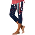 thumbnail image 2 of Cagogo Women Plus Size Capri Pants Elastic Waist Stretch Graphic Casual Beach Fit Leggings Summer Loose Cropped Lounge Trousers Beachwear Clothes, Navy 2XL, 2 of 5
