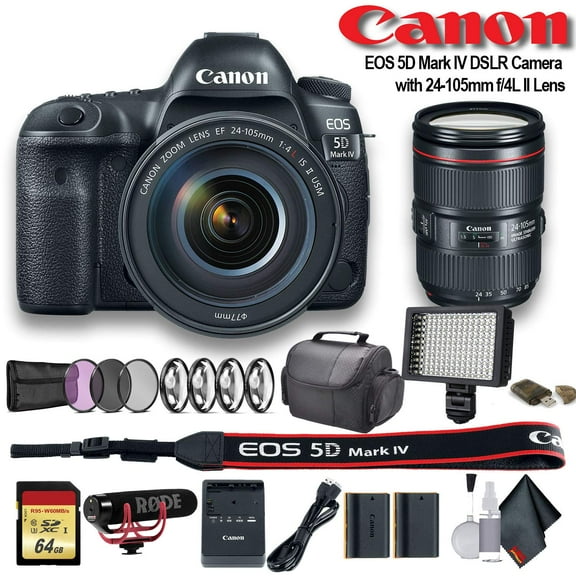 Canon EOS 5D Mark IV DSLR Camera with 24-105mm F/4L II Lens W/ Bag, Extra Battery, LED Light, Mic, Filters and More - Advanced Bundle (International Version)
