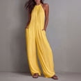 thumbnail image 2 of JULMCOMO Jumpsuits for Women Halter Sleeveless Comfy Baggy Overalls Wide Leg Pleated Casual Vacation Summer Jumpsuits Yellow M, 2 of 5