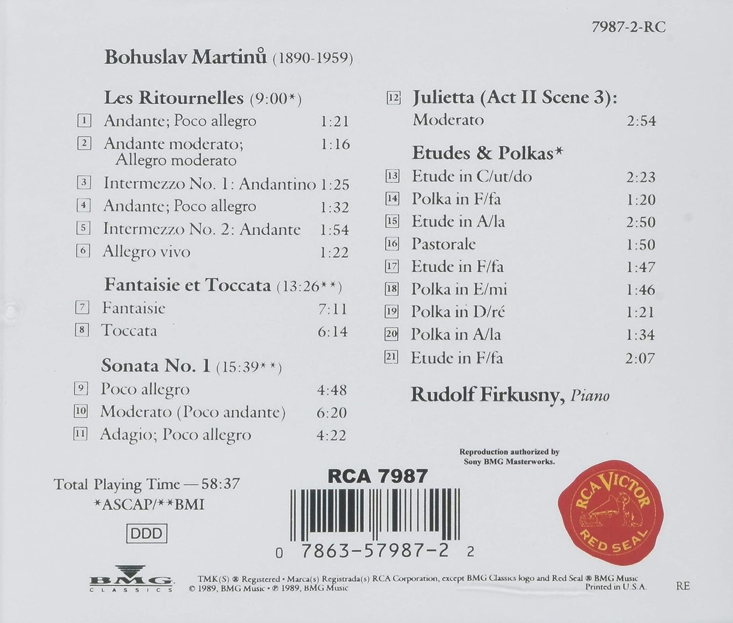 Martinu / Firkusny - Piano Sonata No 1 - Music & Performance - CD