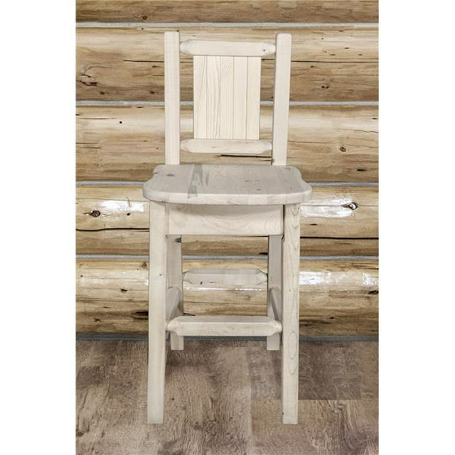 Montana Woodworks MWHCBSWNRV24LZPINE Homestead Counter Height Back Barstool with Laser Engraved Pine Tree Design, Clear Lacquer Finish