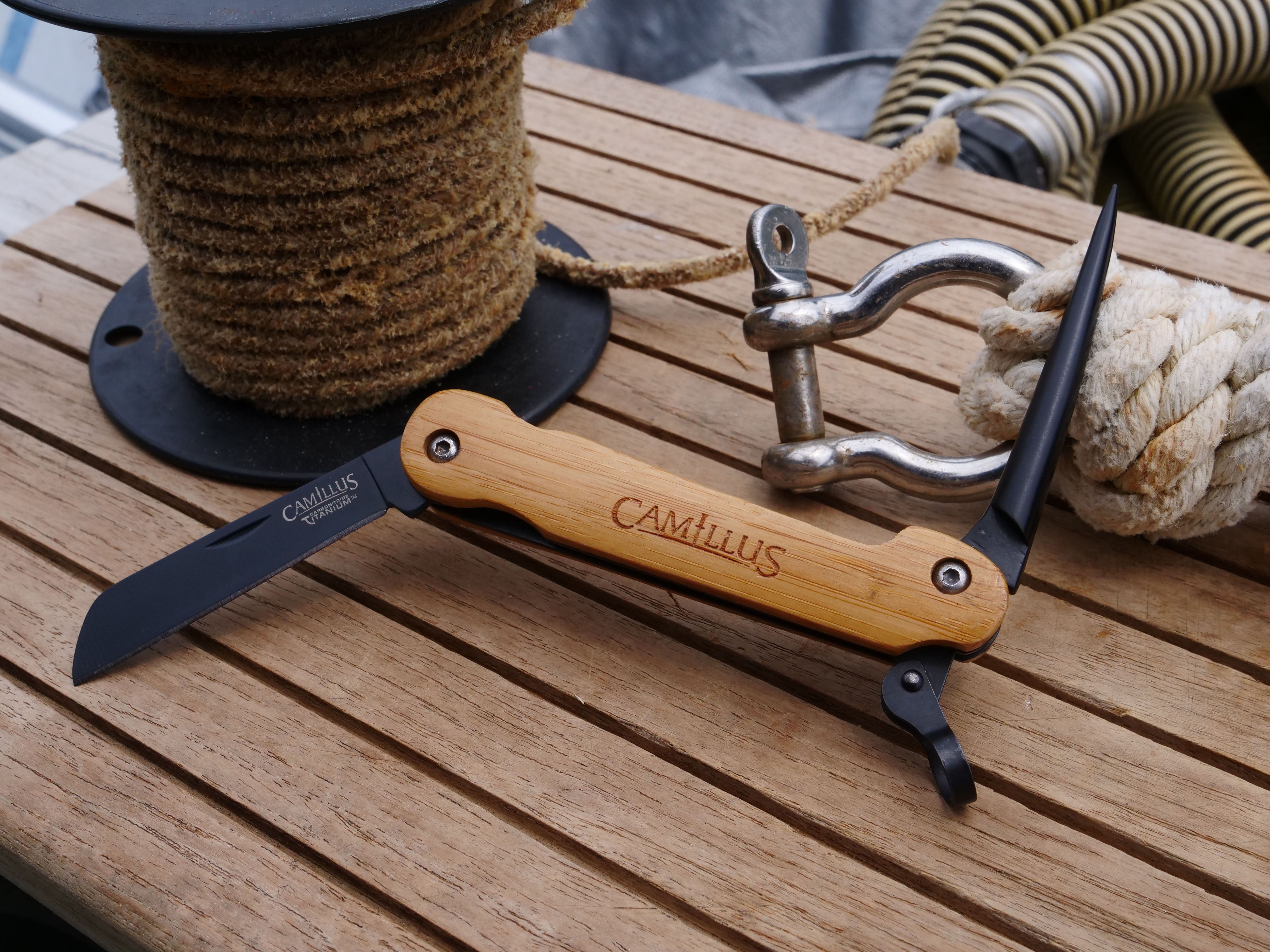Camillus 7.5" Folding Pocket Knife, 1.34" Sheep Foot Blade with Marlin Spike, Bamboo Handle