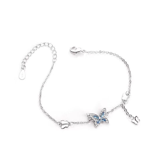 S925 Silver Butterfly Bracelet Anklet Created Opal Butterfly Jewelry Gifts for Women Birthday Christmas Day Gifts