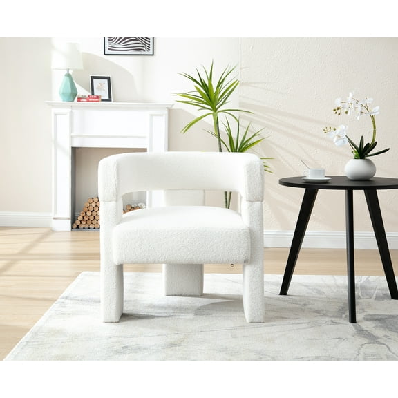 Dayalane Barrel Accent Chair, Modern Sherpa Upholstered Armchair with Curved Open Back, Comfy Single Sofa Chair, Club Chair for Living Room Bedroom Reading, Beige