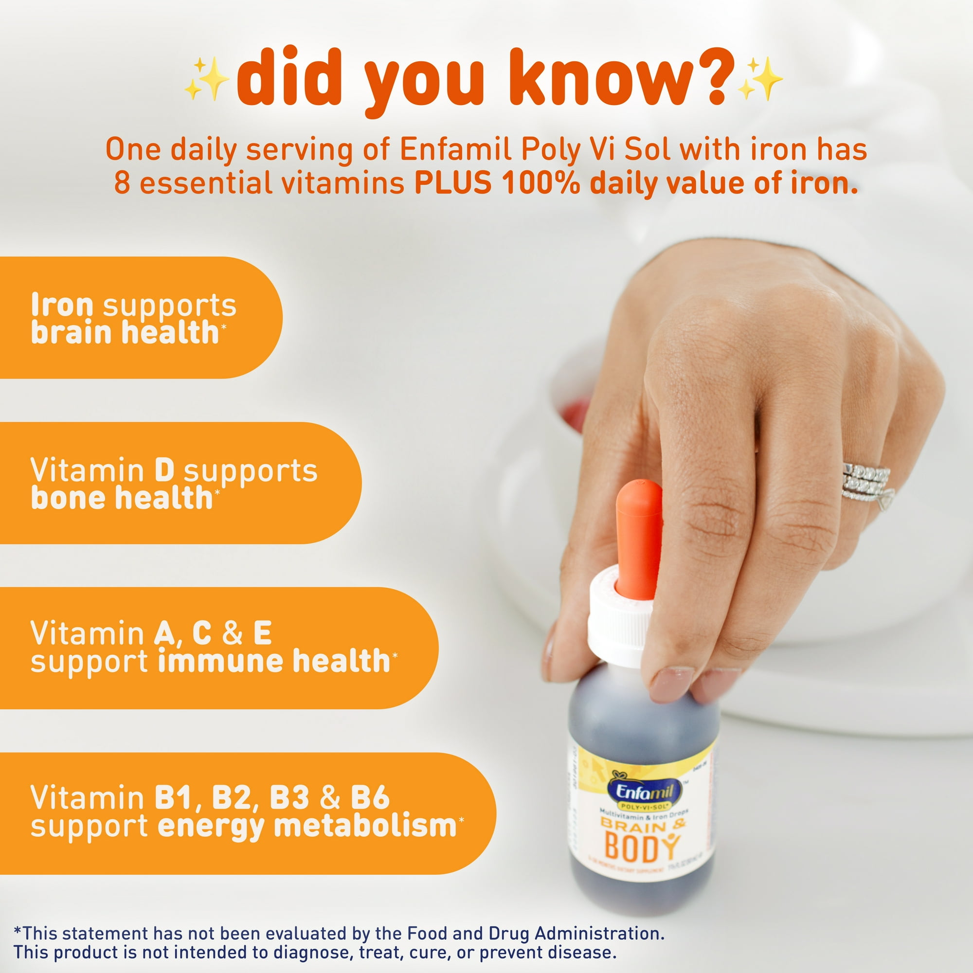 Enfamil Poly-Vi-Sol 8 Multi-Vitamins & Iron Supplement Drops for Infants & Toddlers, Supports Growth & Development, 50 mL Dropper Bottle