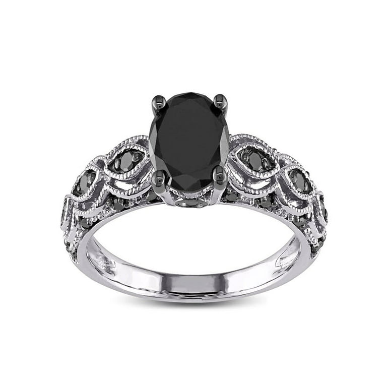 1.25 Carat Round Black Diamond Engagement Ring for Women in White Gold, Sale