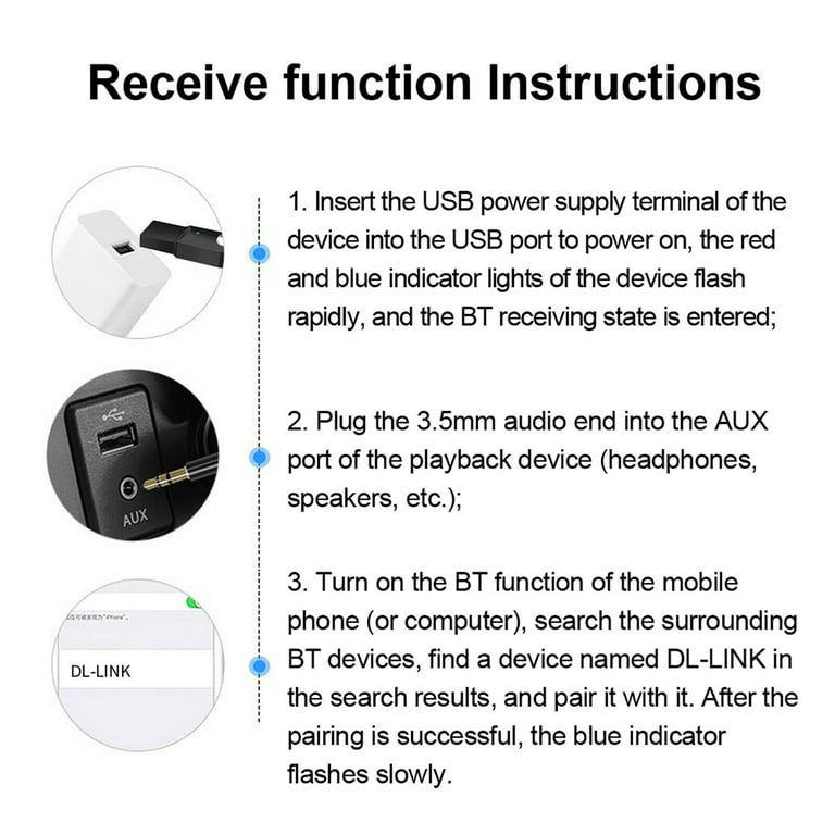 Receiver for Car, 3.5mm Bluetooth Car Adapter 5.0 for Wired Speakers/Headphones/Home Music Streaming Stereo,15-Hour Battery Life, Easy Control On/Off, Built-in Microphone, Black - Walmart.com