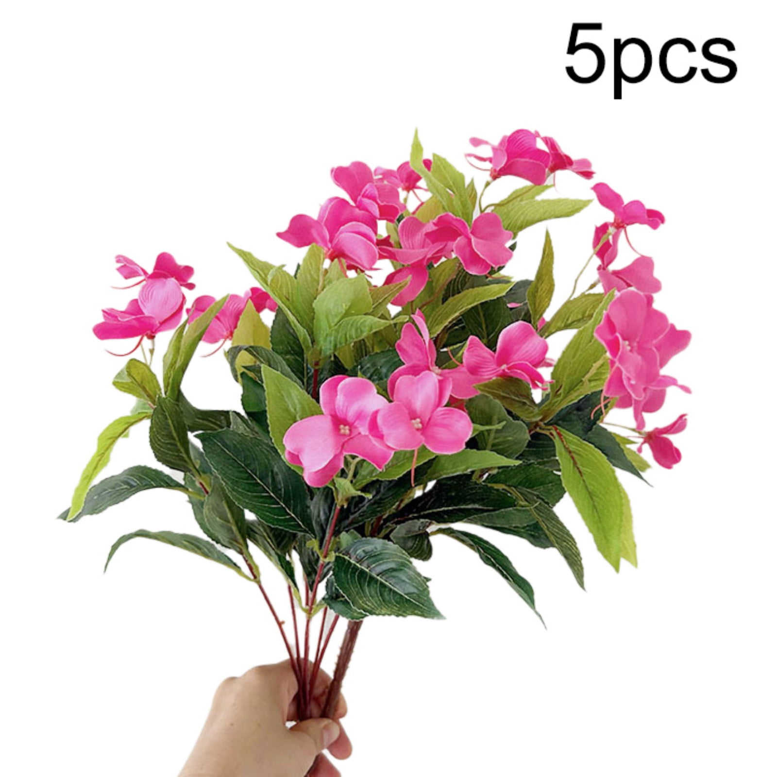 5 PCS Artificial Impatiens Flowers Silk Flowers Greenery Faux Impatiens Bushes Outdoors Indoor Patio Lawn Garden Pot Hanging Basket Porch Decor