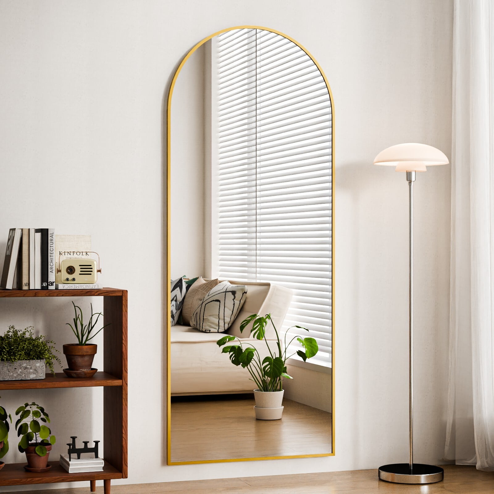 Easy4Home 68"x22" Arched Full Length Mirror with Aluminum Alloy Frame Freestanding Floor Dressing Mirror, Gold