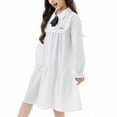 thumbnail image 7 of Girls' White Cotton Dress Long Sleeve with Peter Pan Collar & Bow, Tiered Ruffle Skirt for School, Birthday, Everyday Wear, Sizes 5-16 Years,Size 15-16 T, 7 of 7