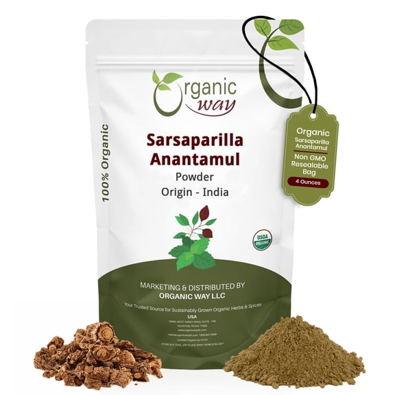 Organic Way Sarsaparilla / Anantamul Powder (Hemidesmus Indicus) Powder - Organic & Kosher Certified | Raw, Vegan, Non GMO & Gluten Free | USDA Certified (1/4LBS / 4Oz)