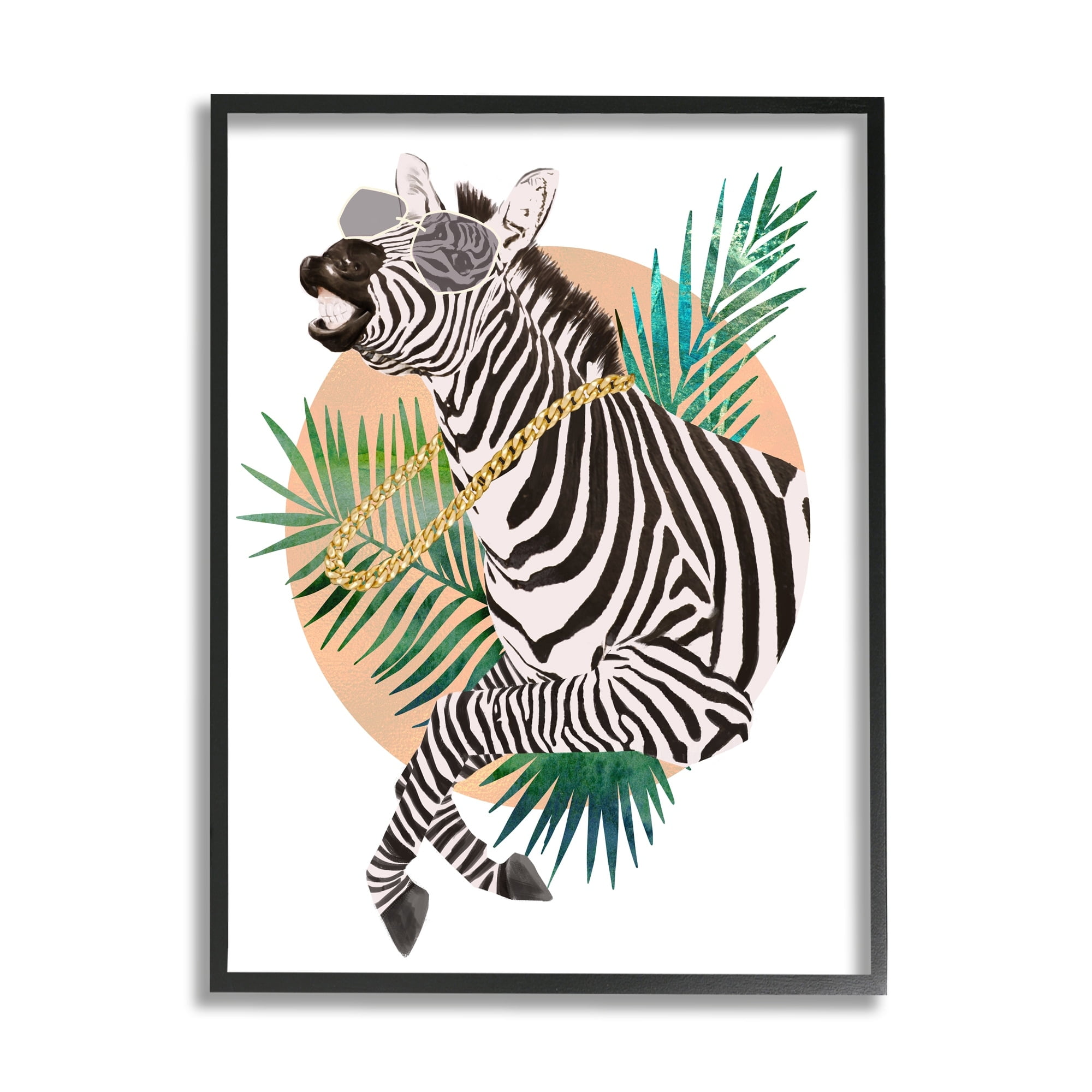 Stupell Industries Funny Funky Zebra Safari Animal Gold Chain Shades, 16 x 20, Design by Ziwei Li