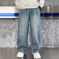 thumbnail image 6 of kpoplk Boys Pull On Baggy Jeans Easy Wear Wide Leg Denim Pants Soft Elastic Waist with Hand Pockets(Blue,4-6 Y), 6 of 9