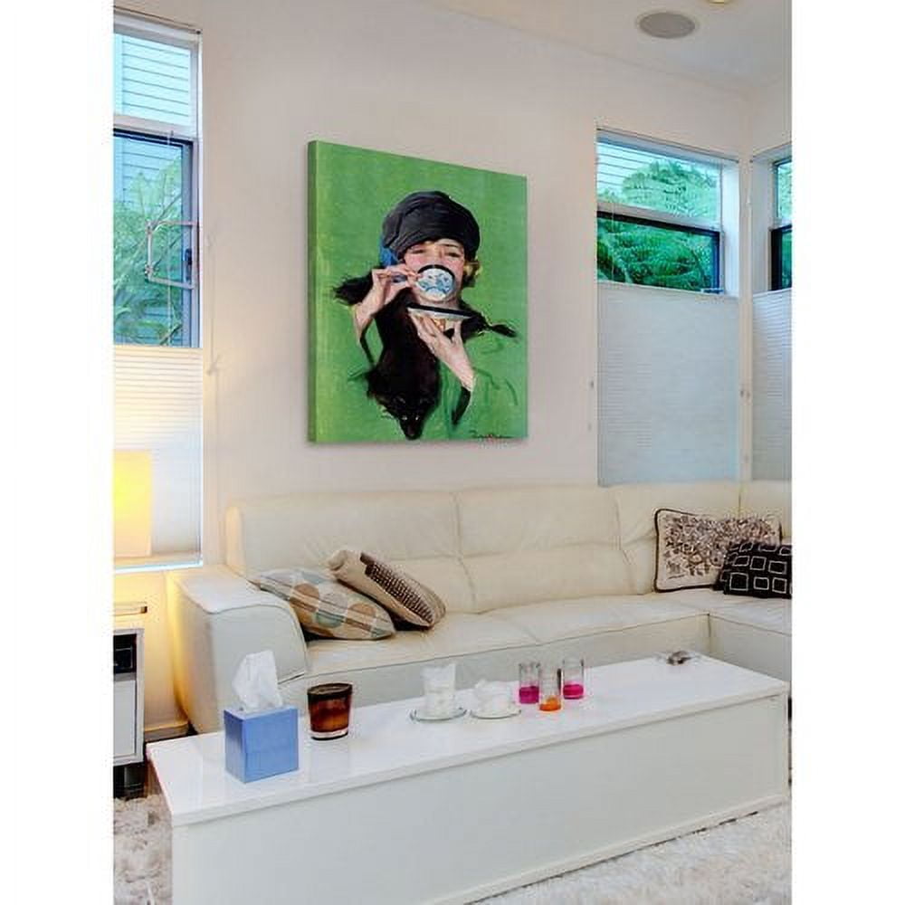 Marmont Hill "Elegant Lady Drinking Cup of Tea" by Penrhyn Stanlaws Painting Print on Canvas