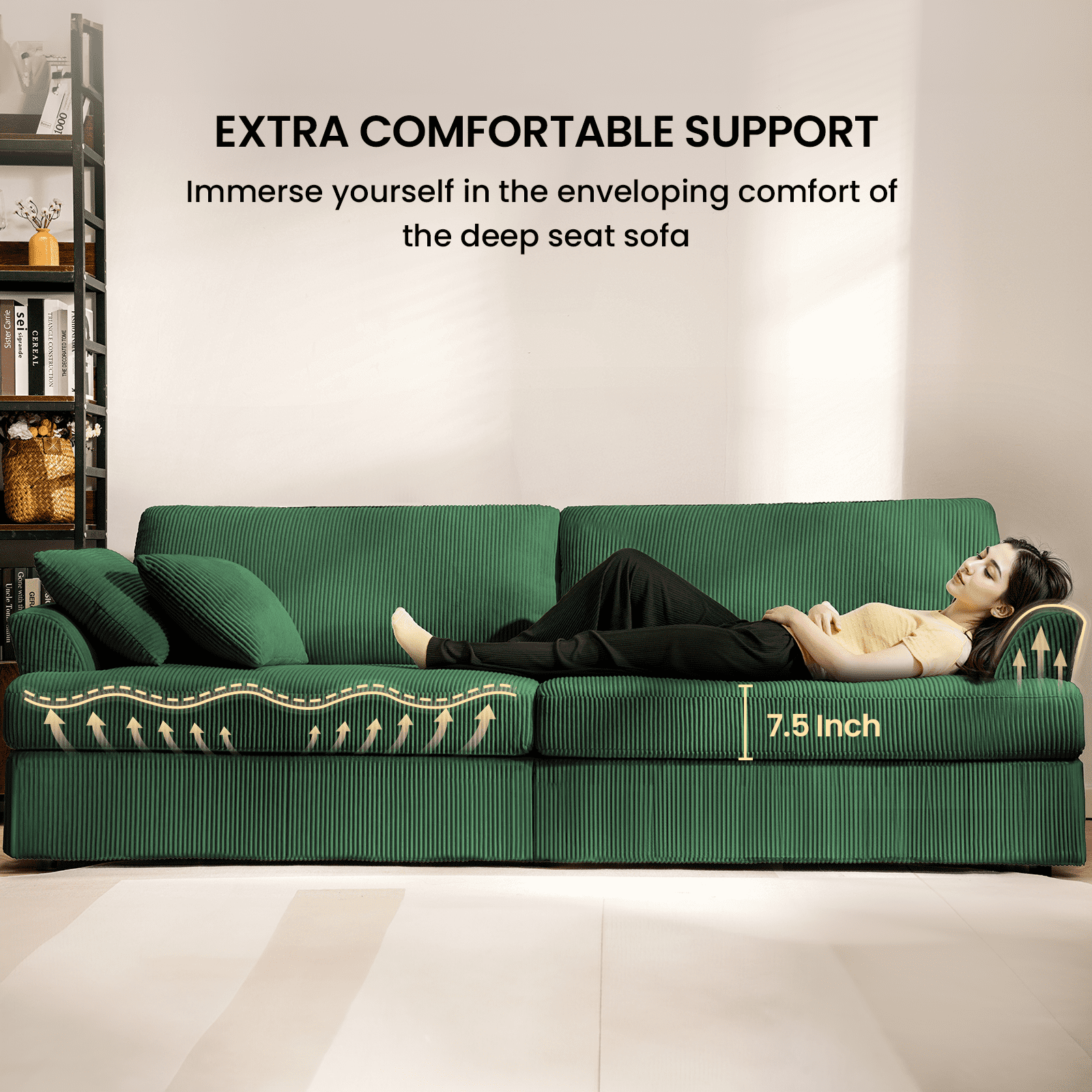 87" Sofa, Comfy Cloud Couch, Upholstered Couch for Living Room, Green
