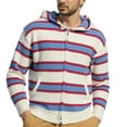 thumbnail image 2 of Men's Striped Knit Pullover Hoodie Full Zip Fashion Loose Ribbed Hem Casual Long Sleeve Sweatshirts with Pockets (3XL, Blue), 2 of 4