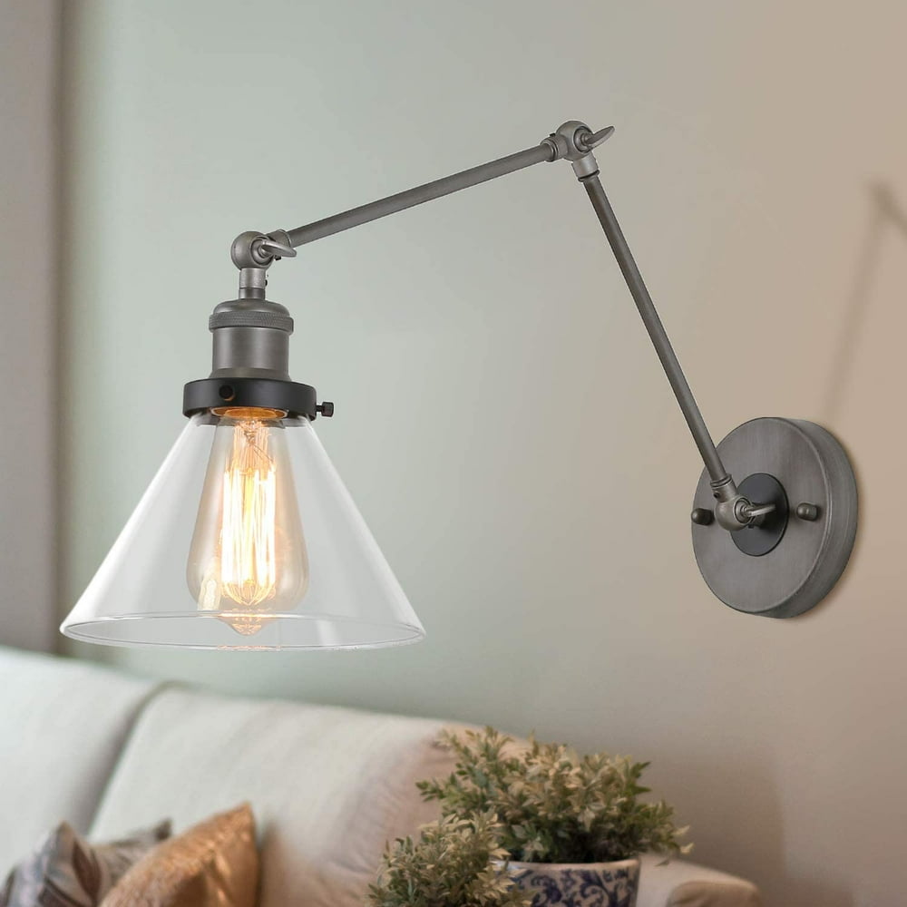 LNC Swing Arm Wall Lamp Plugin/Hardwired Wall Sconces with Clear Glass