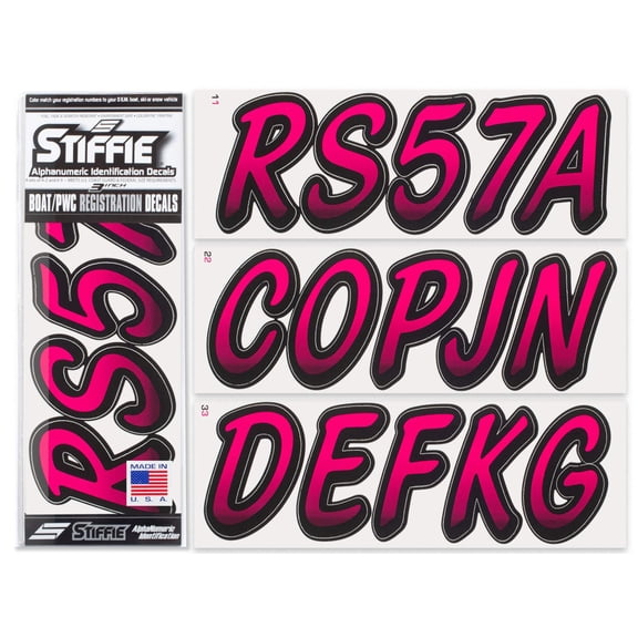 STIFFIE Whipline Berry / Black 3" Alpha-Numeric Identification Custom Kit Registration Numbers & Letters Marine Stickers Decals for Boats & Personal Watercraft PWC