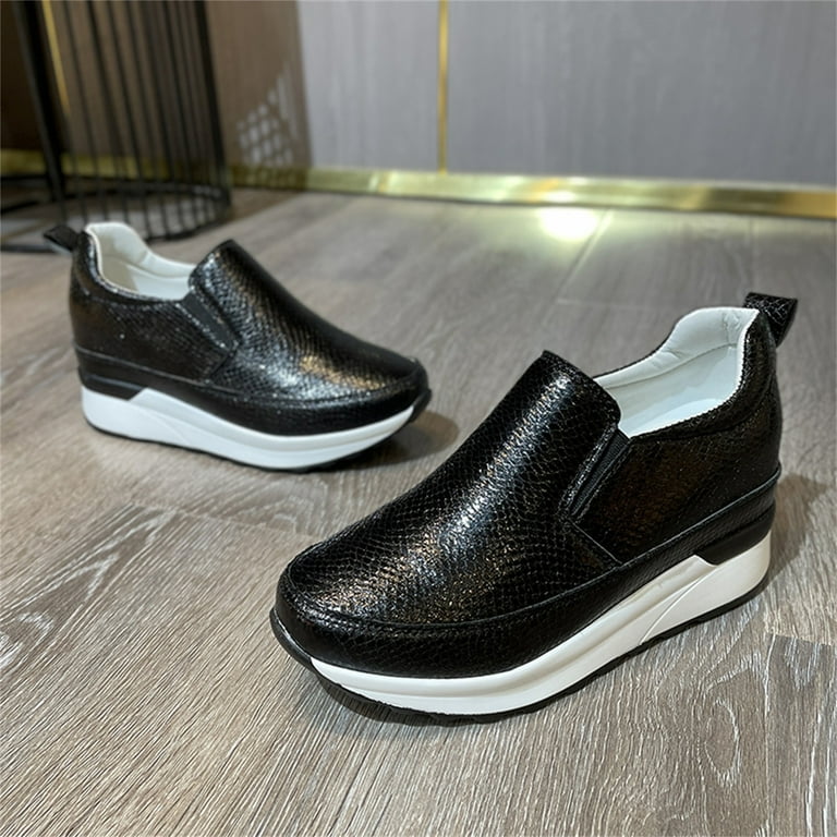GEZHEN Women's Colorblock Leather Slip On Thick Soled Casual