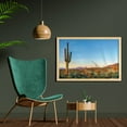 thumbnail image 2 of Saguaro Wall Art with Frame, Sun Goes down in Desert Prickly Pear Cactus Southwest Texas National Park, Printed Fabric Poster for Bathroom Living Room, 35" x 23", Orange Blue Green, by Ambesonne, 2 of 2