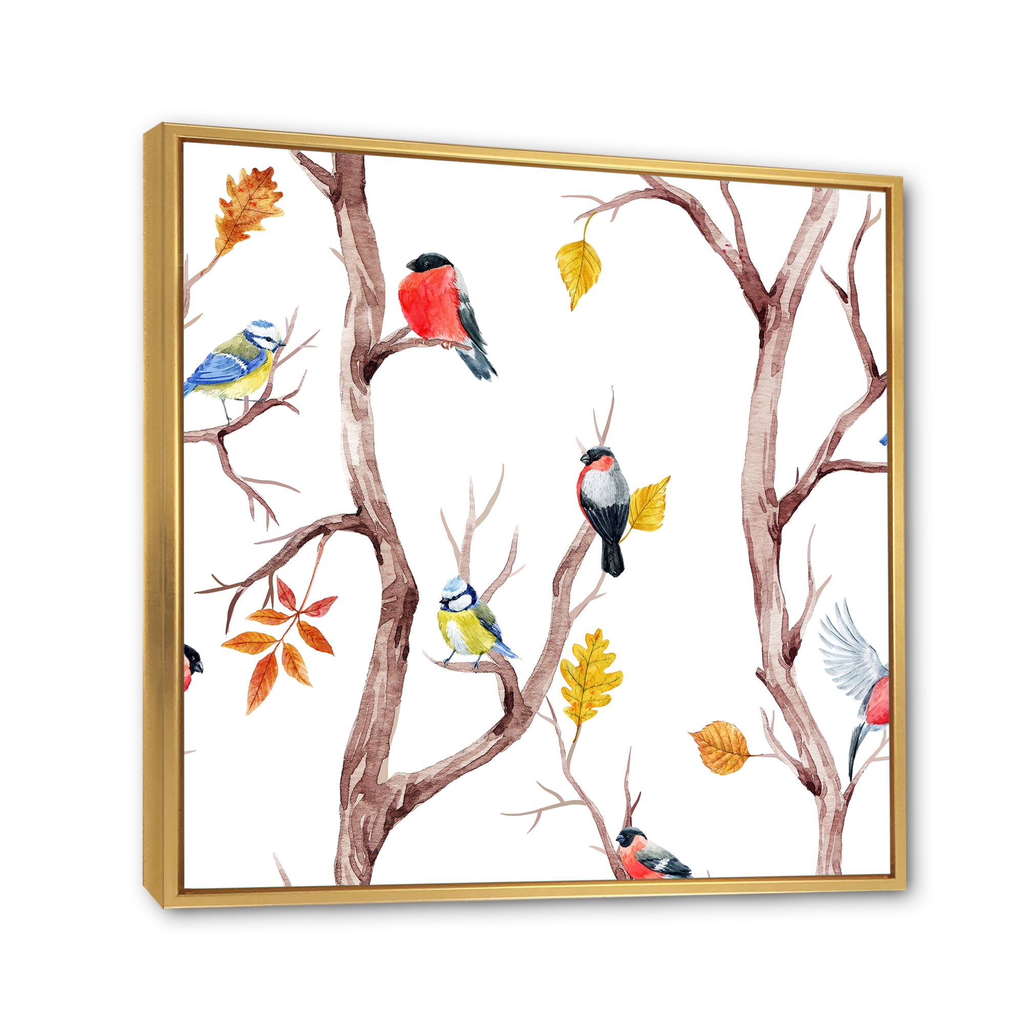 Designart 'Little Birds and Fall Trees' Traditional Framed Canvas Wall Art Print