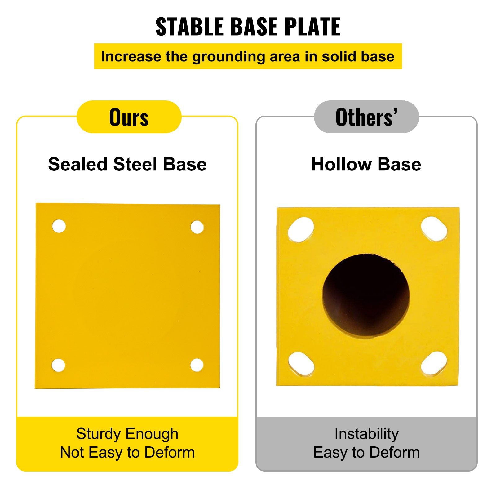Safety Bollard 48"x4.5" Safety Barrier Bollard 4-1/2" OD 48" Height Yellow Powder Coat Pipe Steel Safety Barrier with 4 Free Anchor Bolts for Traffic-Sensitive Area