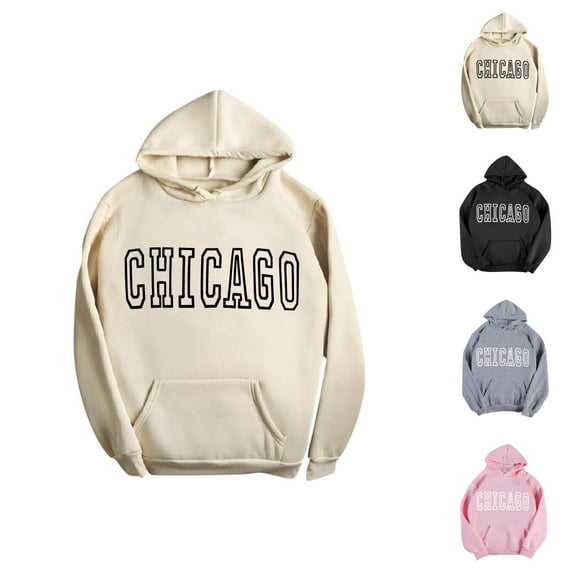 Chicago Hoodies for Women 2025 Long Sleeve Y2K Graphic Hoodie with Pockets Hooded Sweatshirt Women Pullover