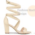 thumbnail image 4 of Sandalias de tacón medio con cordones entrecruzados para mujer Beige 37, 4 of 6