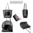 thumbnail image 4 of Bolsa de mano, bolsa de playa de malla con bolsillo con cremallera, bolsos de hombro extra grandes, bolsa de compras reutilizable y plegable, negro, 4 of 4