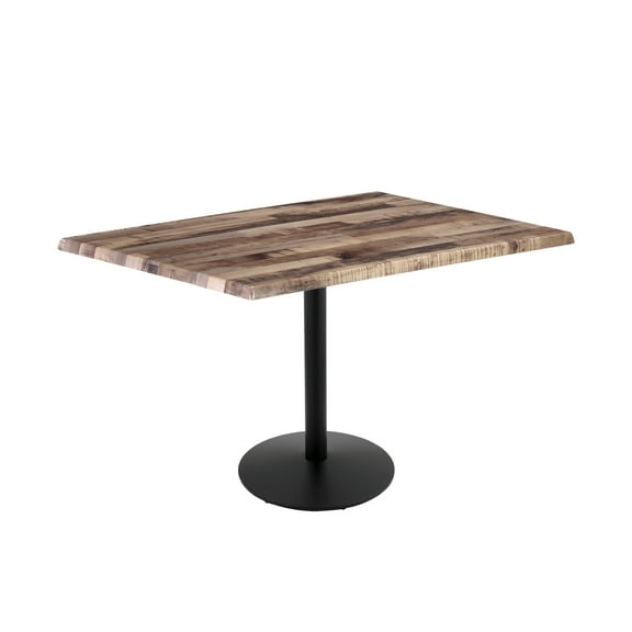 Holland 36" Black Round Base Rectangle Table in 48" Rustic Top