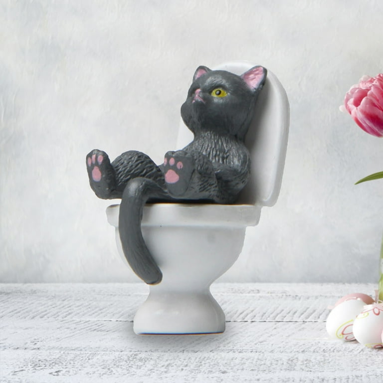 Tib Cute Mini Cat Ornament The Cat Going To The Toilet Auto