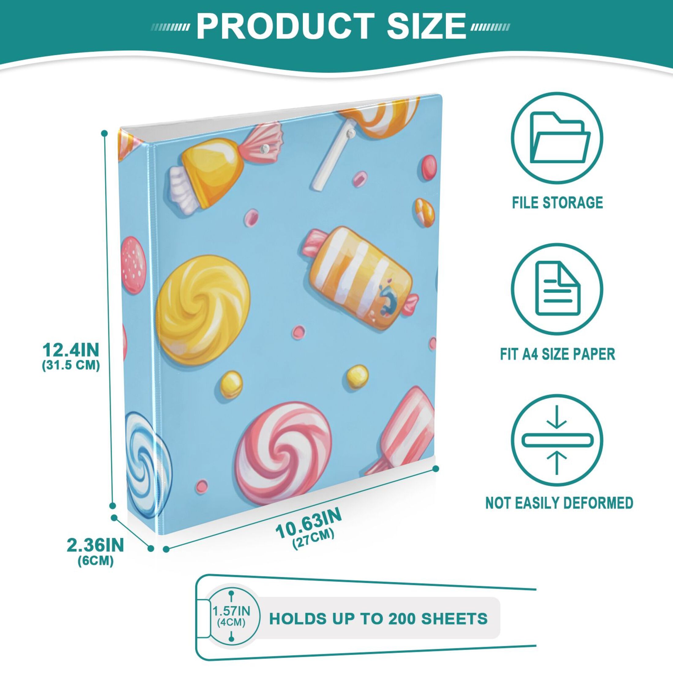 Many Candies 3 Ring Binders 1.5 inch Hardcover File Folders with Interior Pockets A4 Size Organizer for School Office Hospital