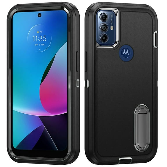 For Motorola Moto G Play 2023 Hybrid 3 Layers 3in1 PC Shockproof with invisible Kickstand Heavy Duty TPU Rubber Anti-Drop Cover ,Xpm Phone Case [ Black ]
