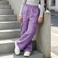 thumbnail image 6 of SGFCWSX Girls Cargo Pants, Wide Leg Elastic Waist Loose Fit Trousers with Pockets for Daily Street Style Purple Size 10, 6 of 8